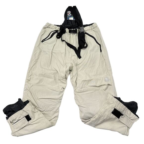 Vintage Wave Rave Snow Bib Mens Size Large Beige Pants Snowboard Ski Knee Pads - Picture 1 of 8